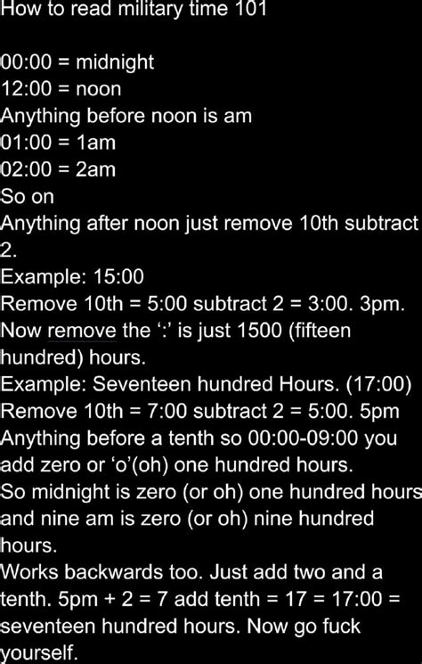 Military Time Conversion Chart