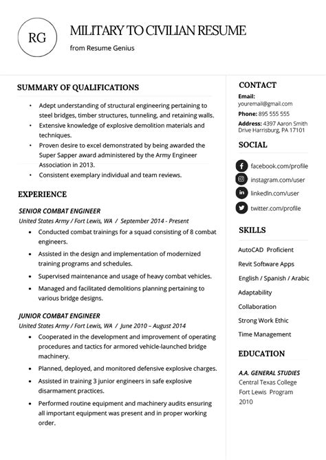 Military Transition Resume Template