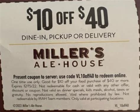 Millers Ale House coupon 1