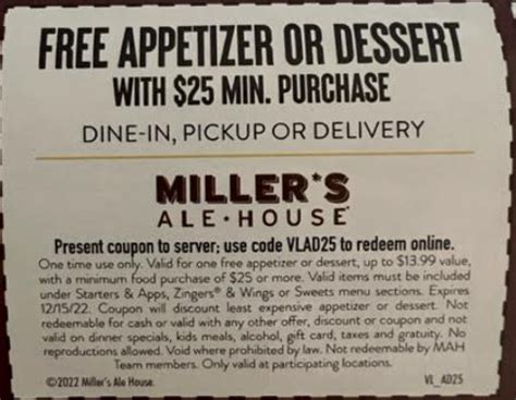 Millers Ale House coupon 3