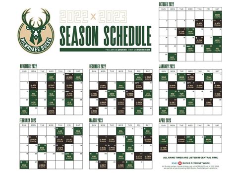 Milwaukee Bucks Schedule Printable Poster