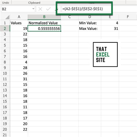 Min-Max Normalization in Excel