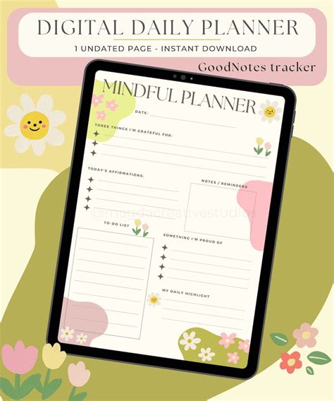 Mindfulness daily planner template for Goodnotes