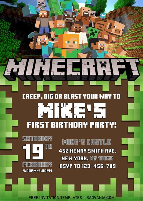 Minecraft birthday card template with blocks