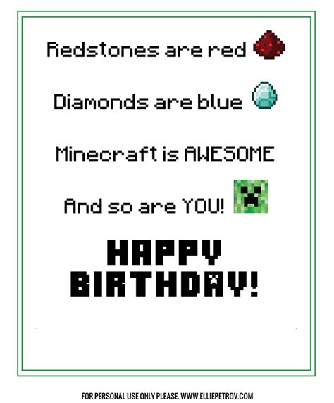 Minecraft birthday card template with diamonds