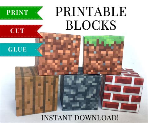 Minecraft block printables for kids and adults