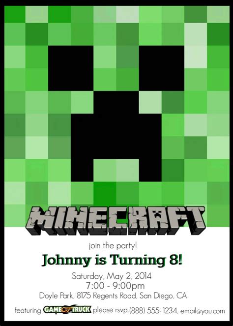 Minecraft Creeper Invitation Template