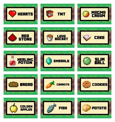 Minecraft Food Labels for Kids