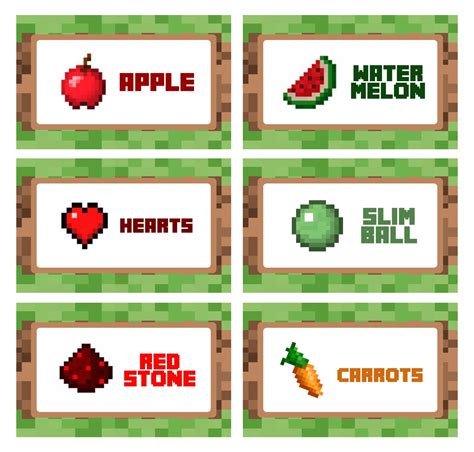 Minecraft food printables for kids