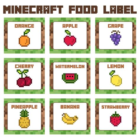 Minecraft fruit label printable