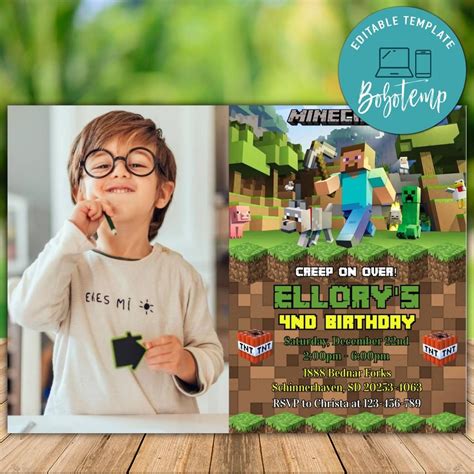 Minecraft Party Invitation Design