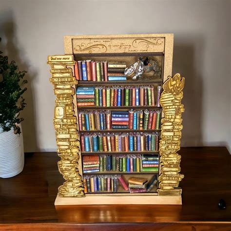 Miniature book shelf with various books