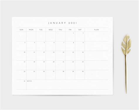 minimalist blank calendar template