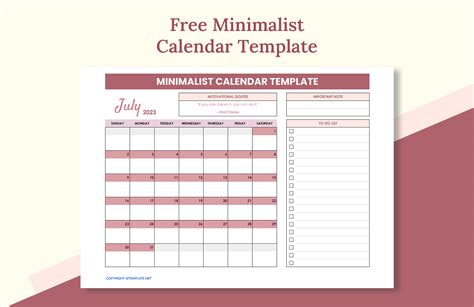 Minimalist calendar template