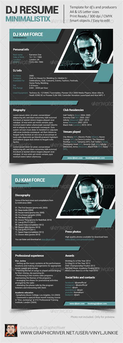 Minimalist DJ Resume Template