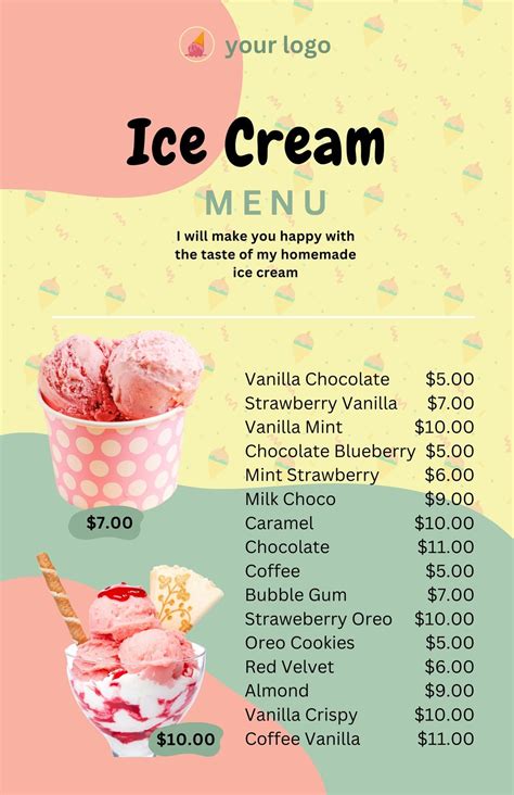 Minimalist ice cream menu template