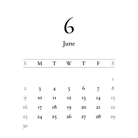 Minimalist June calendar