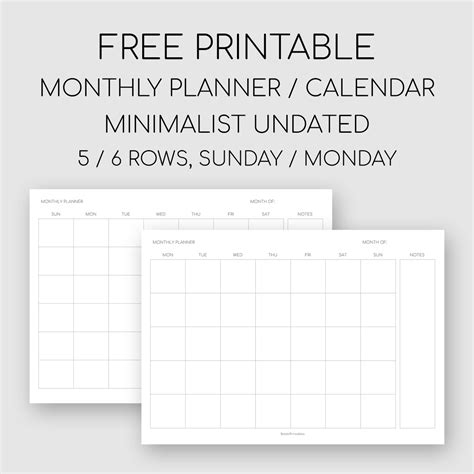 Minimalist Monthly Calendar Template