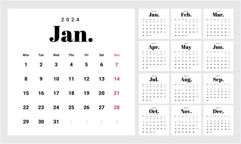 Minimalist Printable Calendar 2024 with Holidays