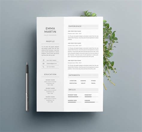 Minimalist resume template example 1