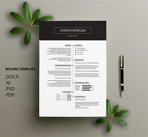 Minimalist Resume Template with Photo and Simple Text