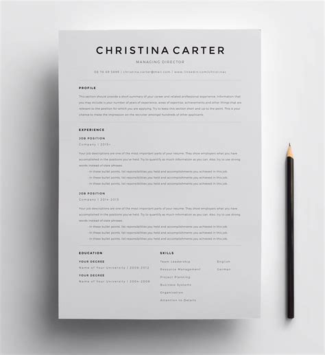 Minimalist resume template with short paragraphs