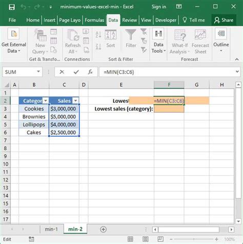 Minimum Value Excel Formula