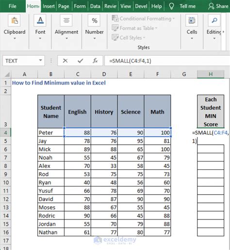 Minimum Value in Excel