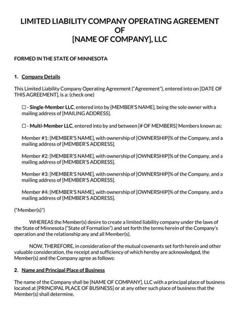 Minnesota LLC Agreement Template