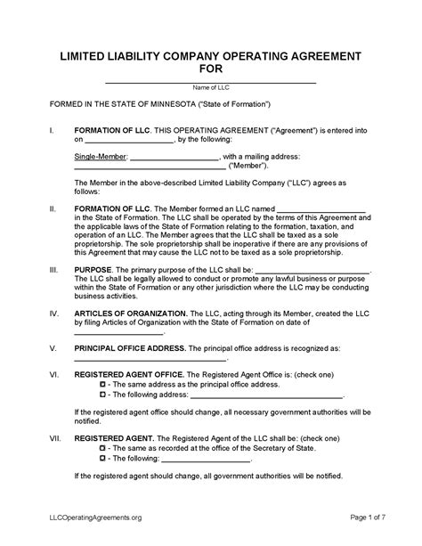 Minnesota LLC Operating Agreement PDF