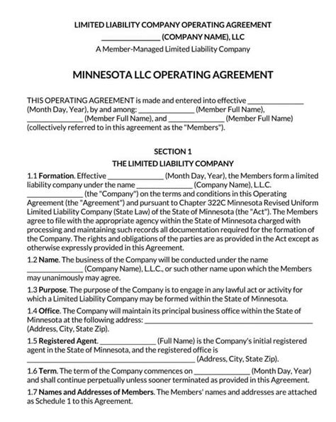 Minnesota LLC Template Form