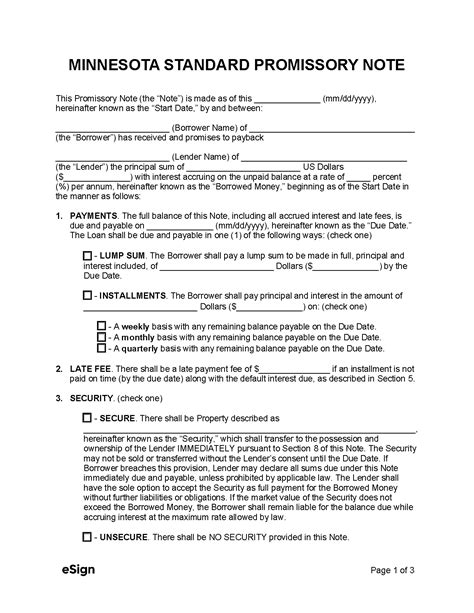 Minnesota Personal Loan Promissory Notes