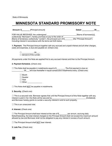 Minnesota Promissory Note Templates