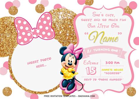 Minnie Mouse invitation template with custom colors and patterns