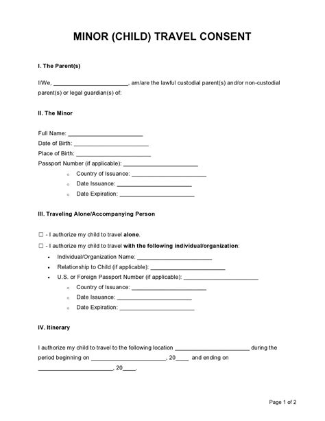 Minor Travel Consent Form Template