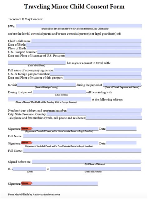 Minor Travel Consent Form PDF