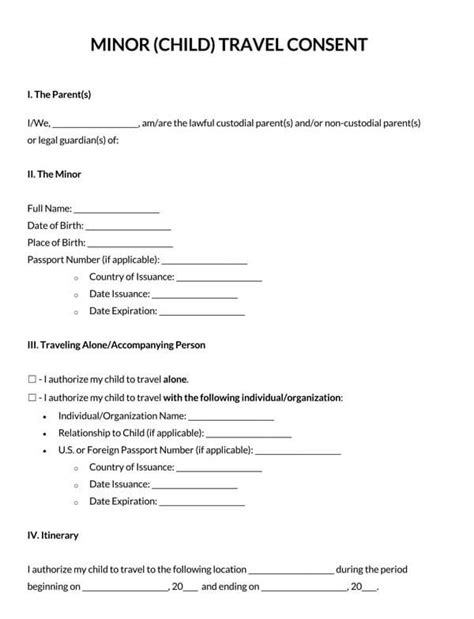 Minor Travel Consent Form Template