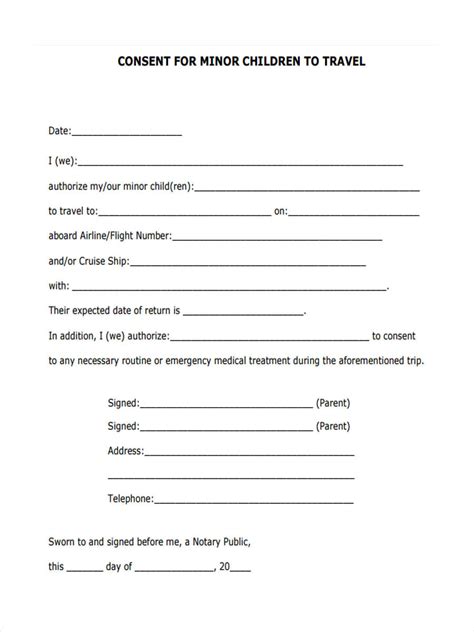 Minor Travel Consent Form Template