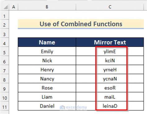 Mirroring Text in Excel