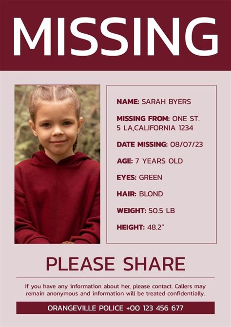 Example of a missing child poster