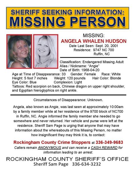 A photo of a missing persons brochure