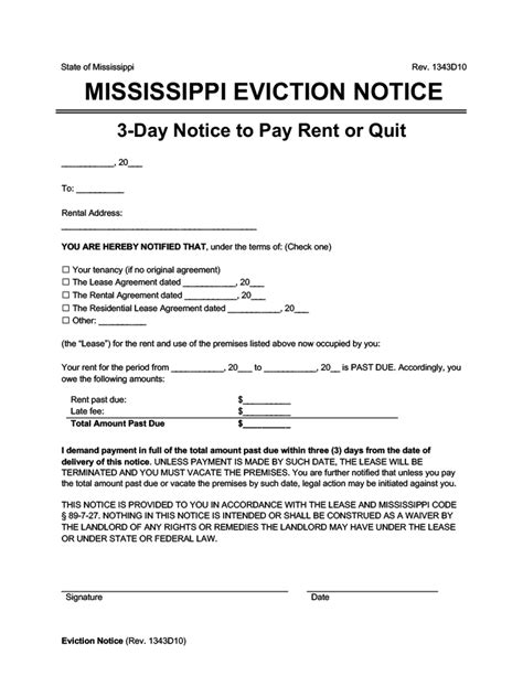 Mississippi eviction notice form