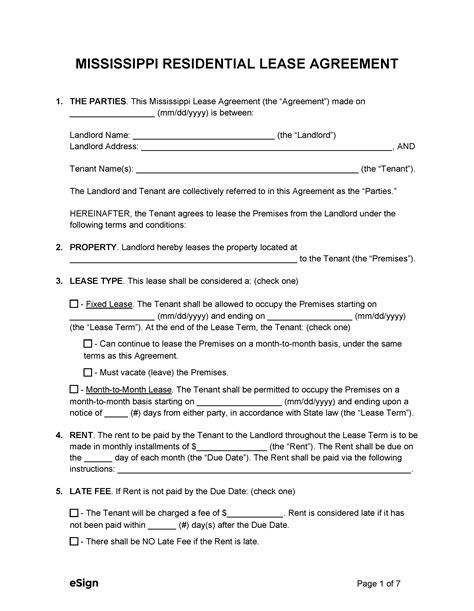 Mississippi Lease Agreement Template