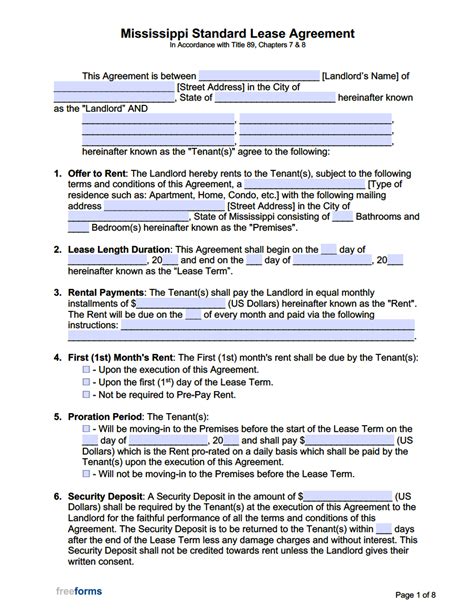 Mississippi Lease Agreement Template PDF