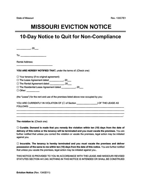 Missouri Eviction Notice Template 10-Day