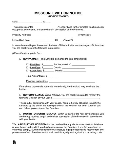 Missouri Eviction Notice Template