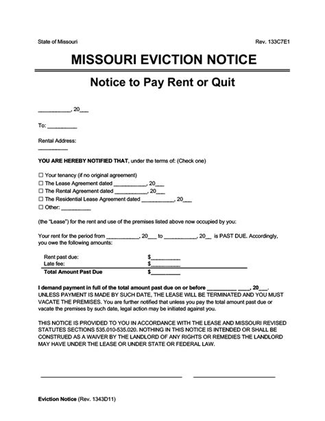 Missouri Eviction Notice Template Free