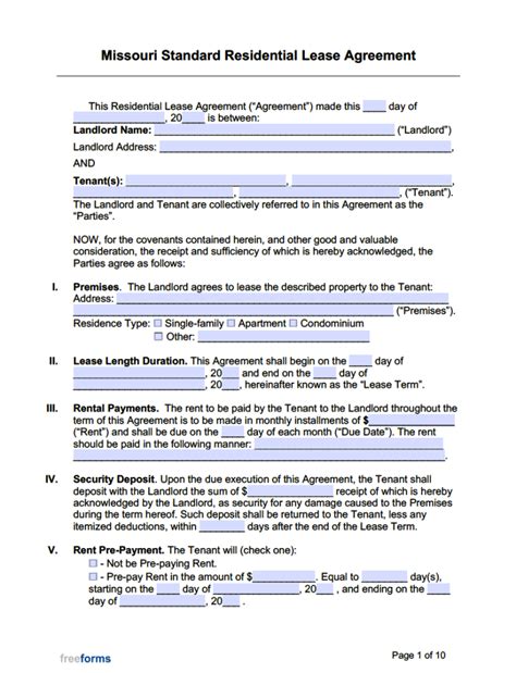 Missouri Lease Agreement Form