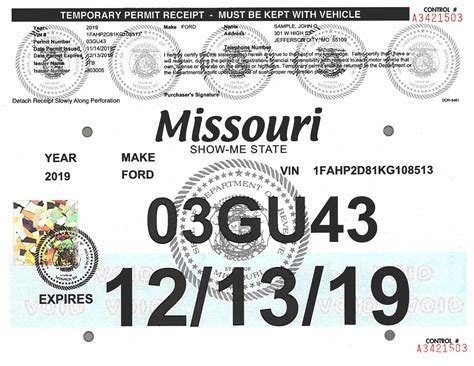 Missouri temp tag template