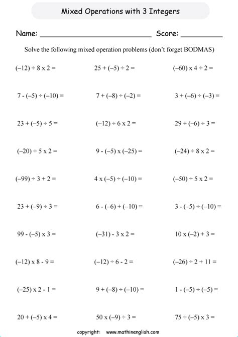 Mixed Negative Number Operations Examples